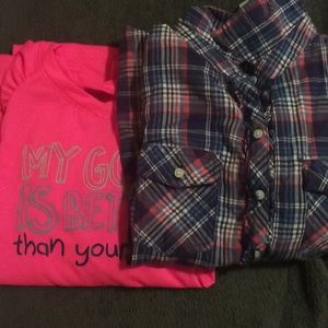 ✨Girls Plaid Button Down & Pink Long Sleeve ✨